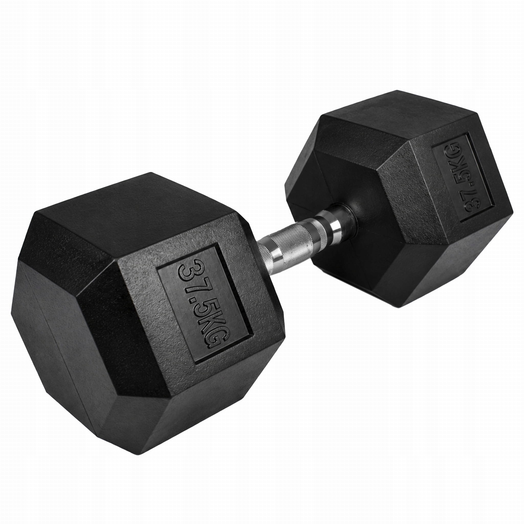 Hantel Hex gumowany 37,5 kg żeliwny, ryflowany uchwyt, profesjonalny