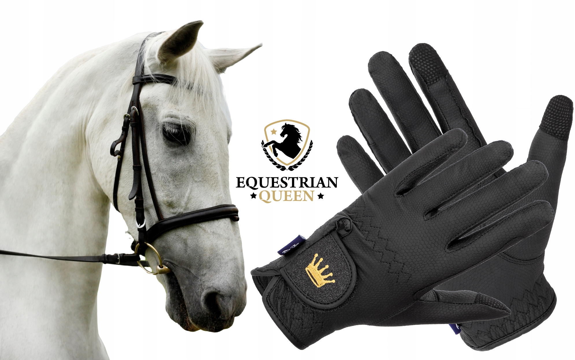 Rękawiczki jeździeckie Equestrian Queen Bali antypoślizgowe czarne Xs