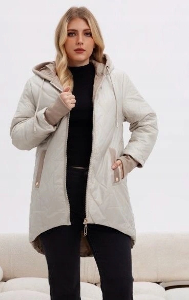 Bunda S Kapucí B8345 Světle Béžová 52