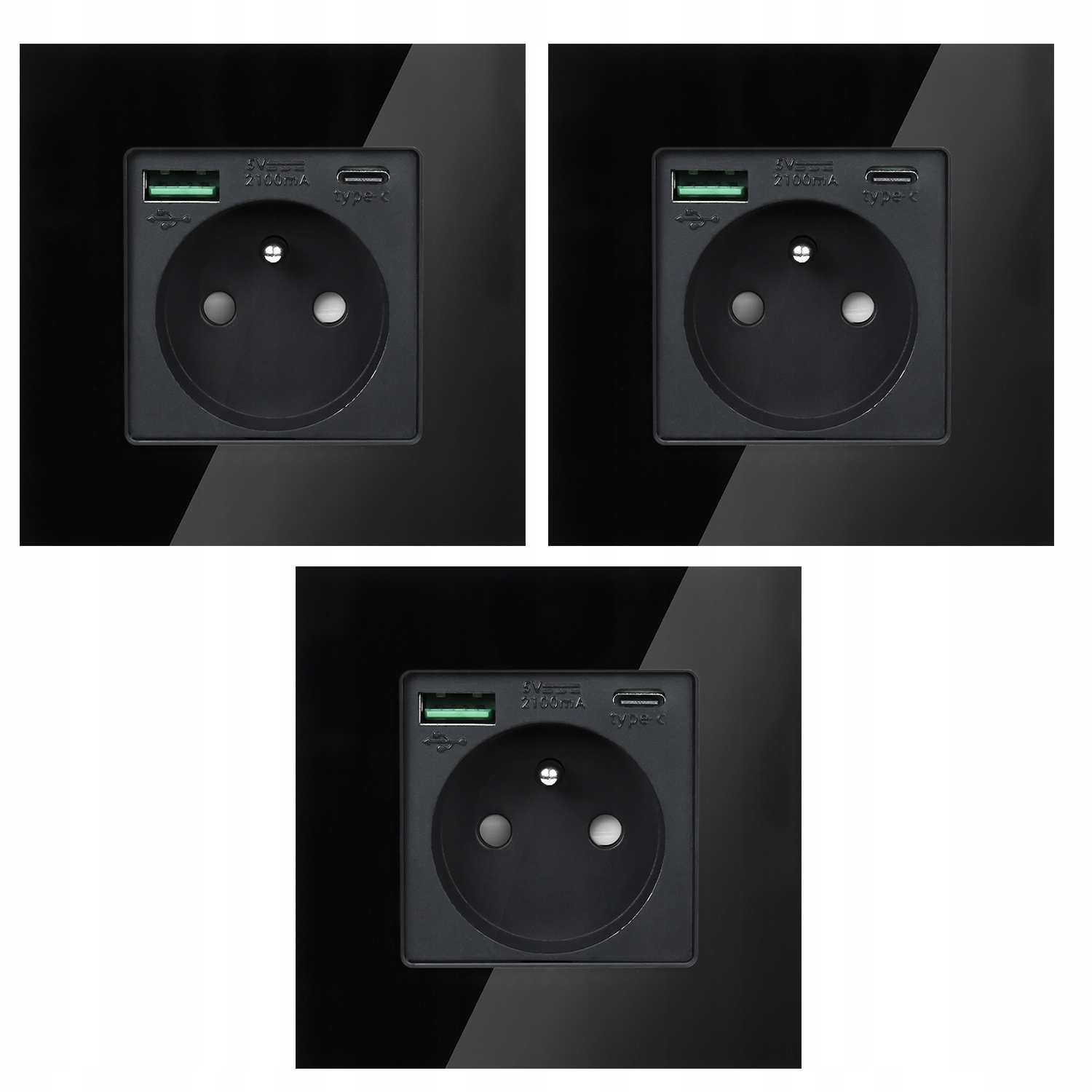 3x Elektrická Zásuvka Nástěnný Kontakt S Vestavěnou Nabíječkou Usb Zásuvka