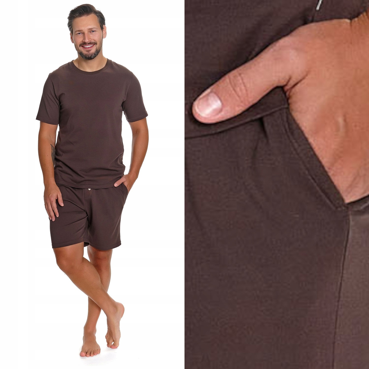 Pánské pyžamo Doctornap Pmb 4332 brownie plus hnědá bavlna 2XL