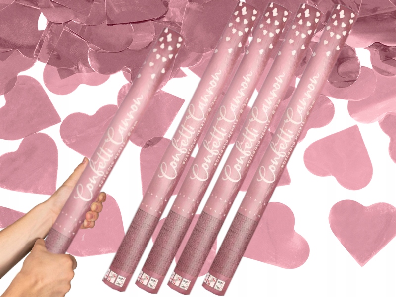 TUBY STRZELAJĄCE SERCA RÓŻOWE ZŁOTO ARMATKA WYSTRZAŁOWA SERDUSZKA ŚLUB 60cm