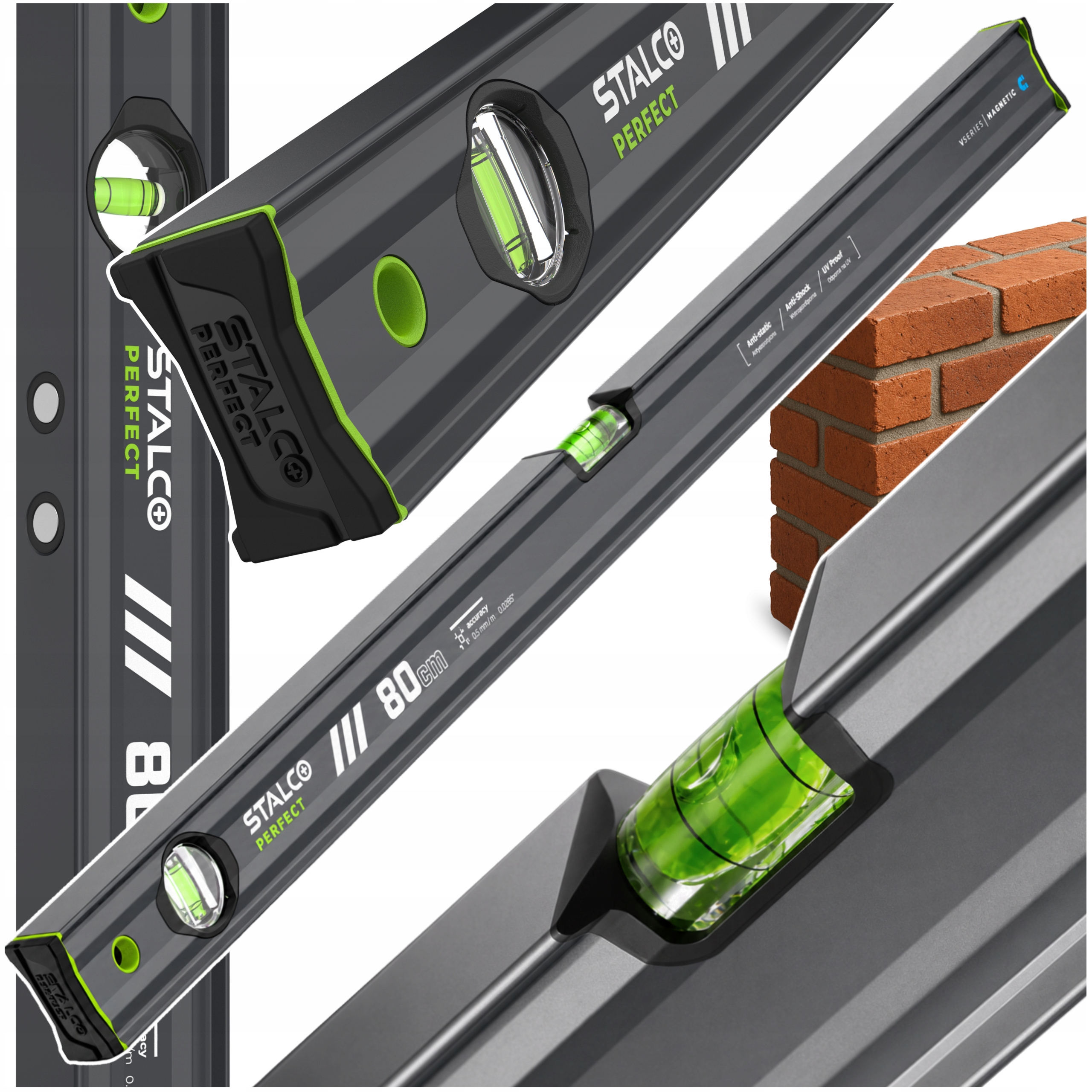 Magnetická vodováha 80 cm Antracit Vodováha Stalco Vseries S010265533