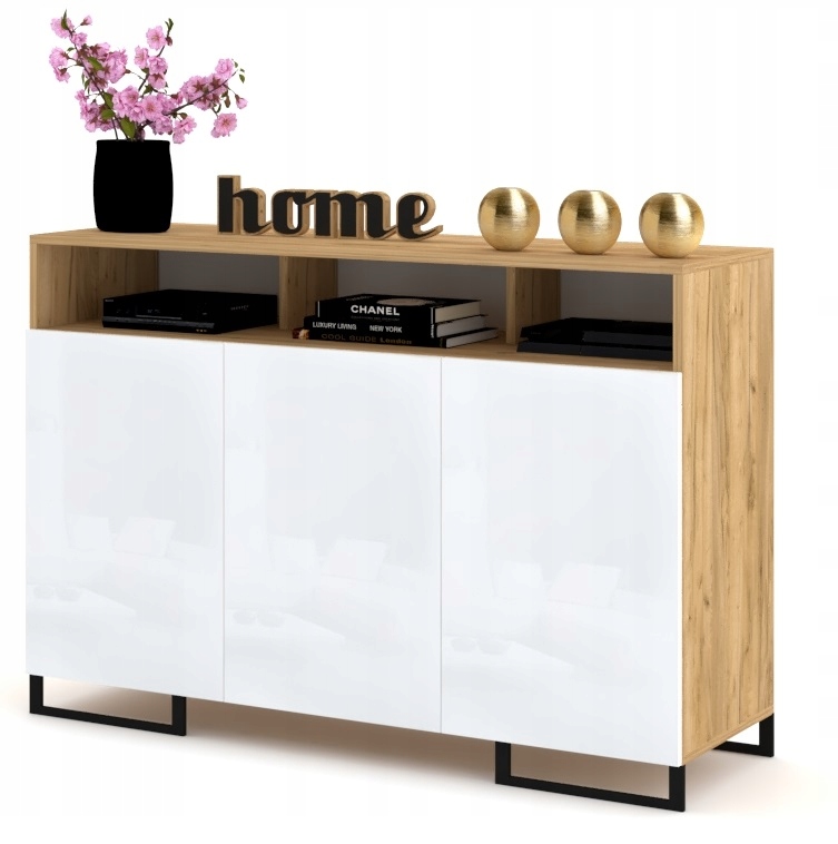 Velká komoda Rtv skříňka Luna 3D Craft Bílý lesk