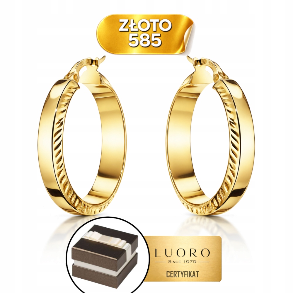 Náušnice Zlaté 585 14K Kola Diamantové Okraje Tyčinky 2 CM Elegantní