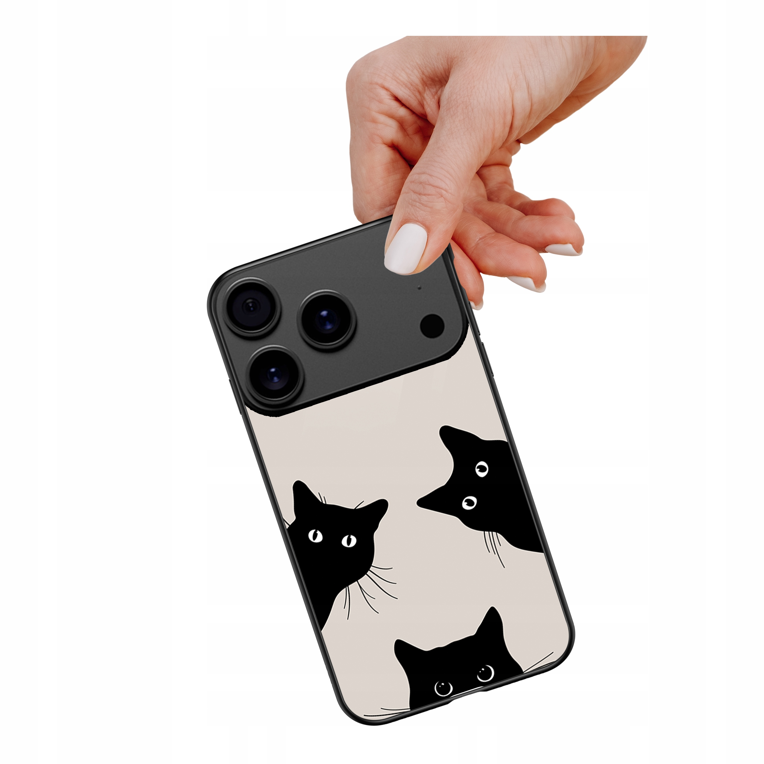 Etui szklane ceramiczne do iPhone 17 Pro Max Czarne koty
