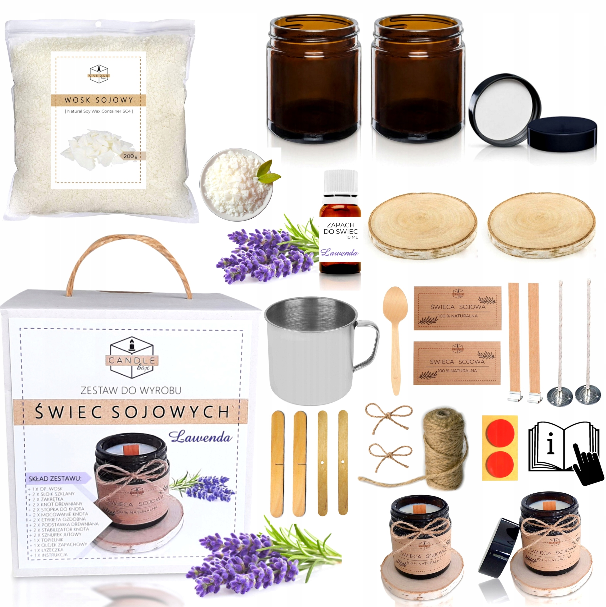 ŚWIECE SOJOWE LAWENDA ZESTAW DO ROBIENIA ŚWIEC - PREZENT NA URODZINY MAMY