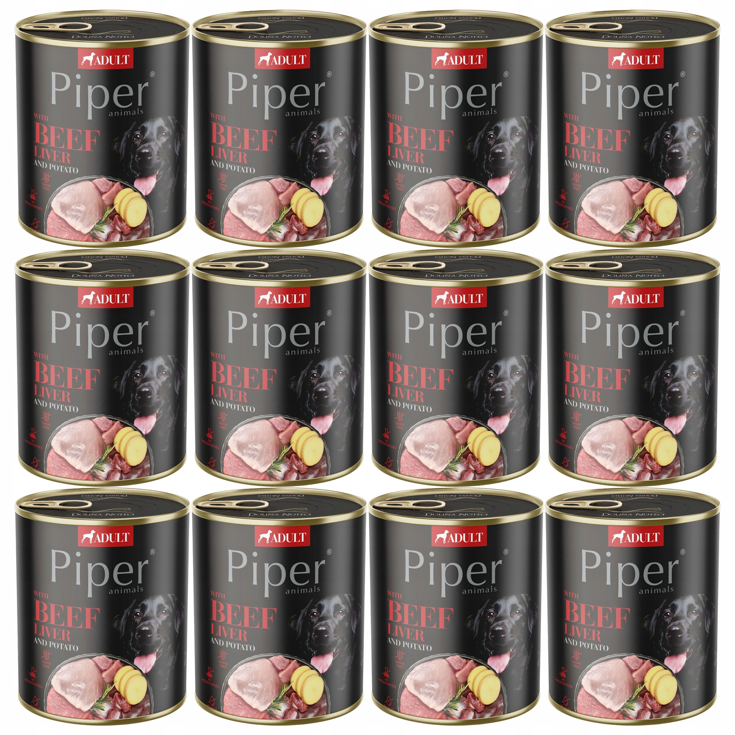 Levně Piper Dolina Noteci Krmivo mokré pro psa Hovězí játra 12 x 800 g
