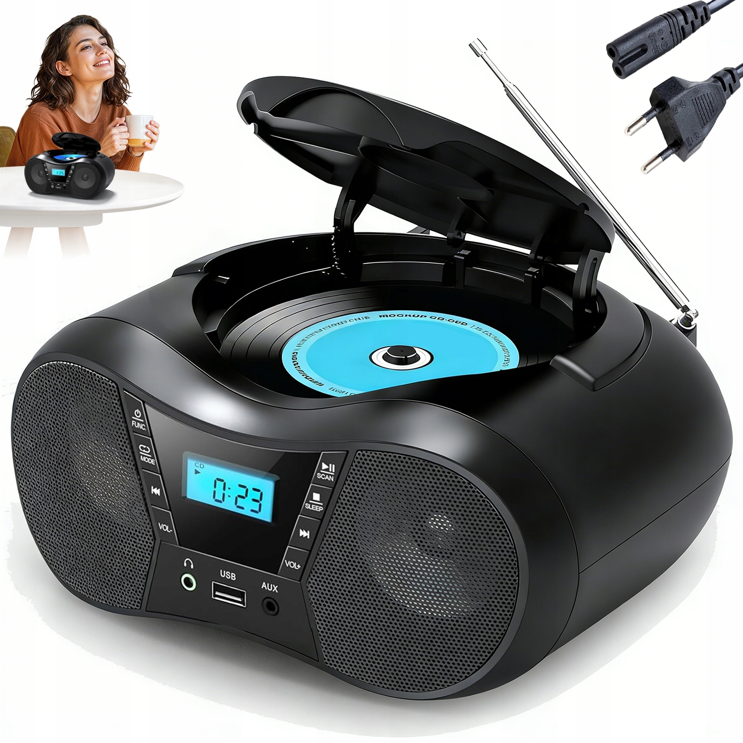 Bluetooth CD Přehrávač Pro Domácnost S LCD Displejem, Fm Rádio, Usb Aux MP3