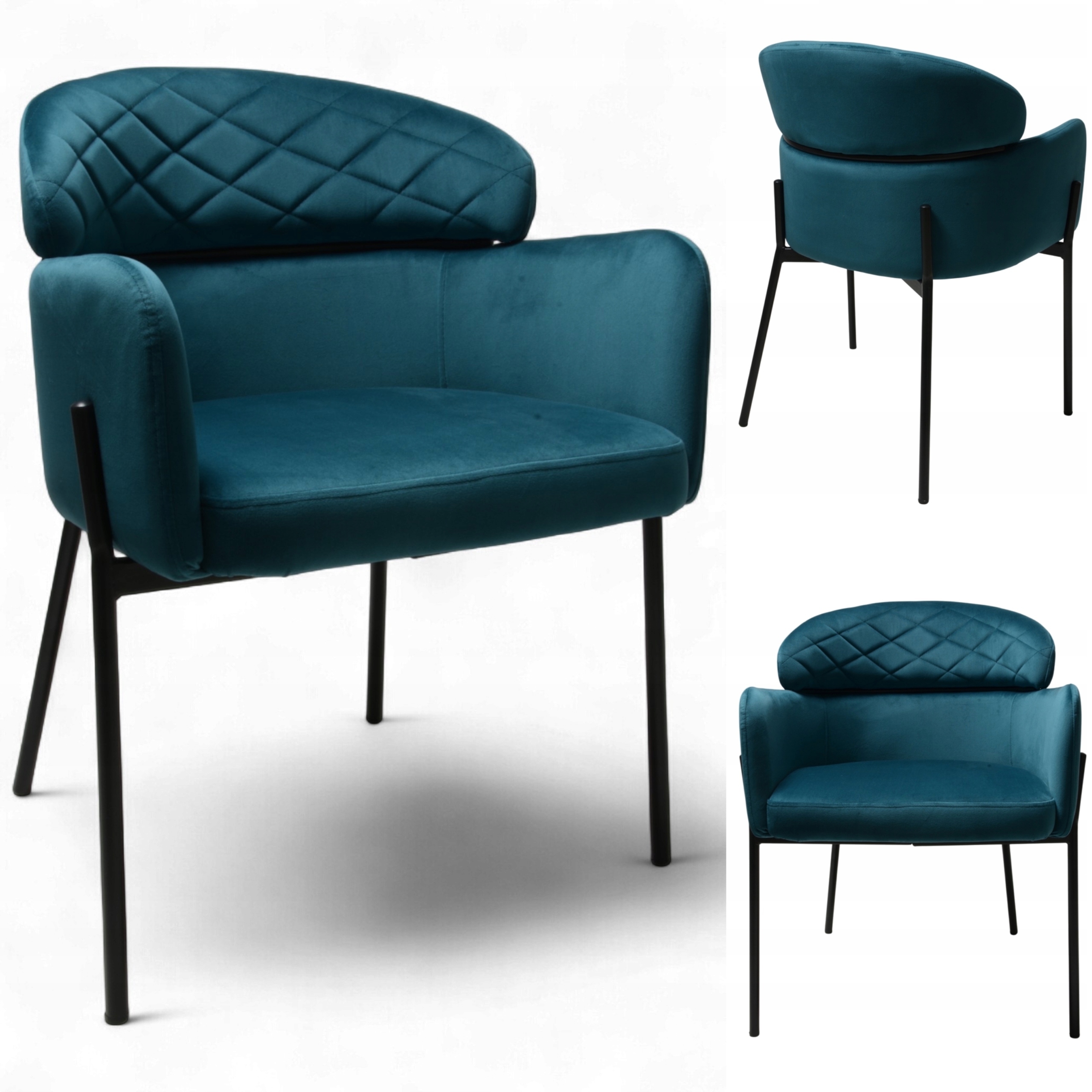 Židle Detroit, mořská zelená, velur, moderní křeslo do obýváku, kuchyně nebo loftu