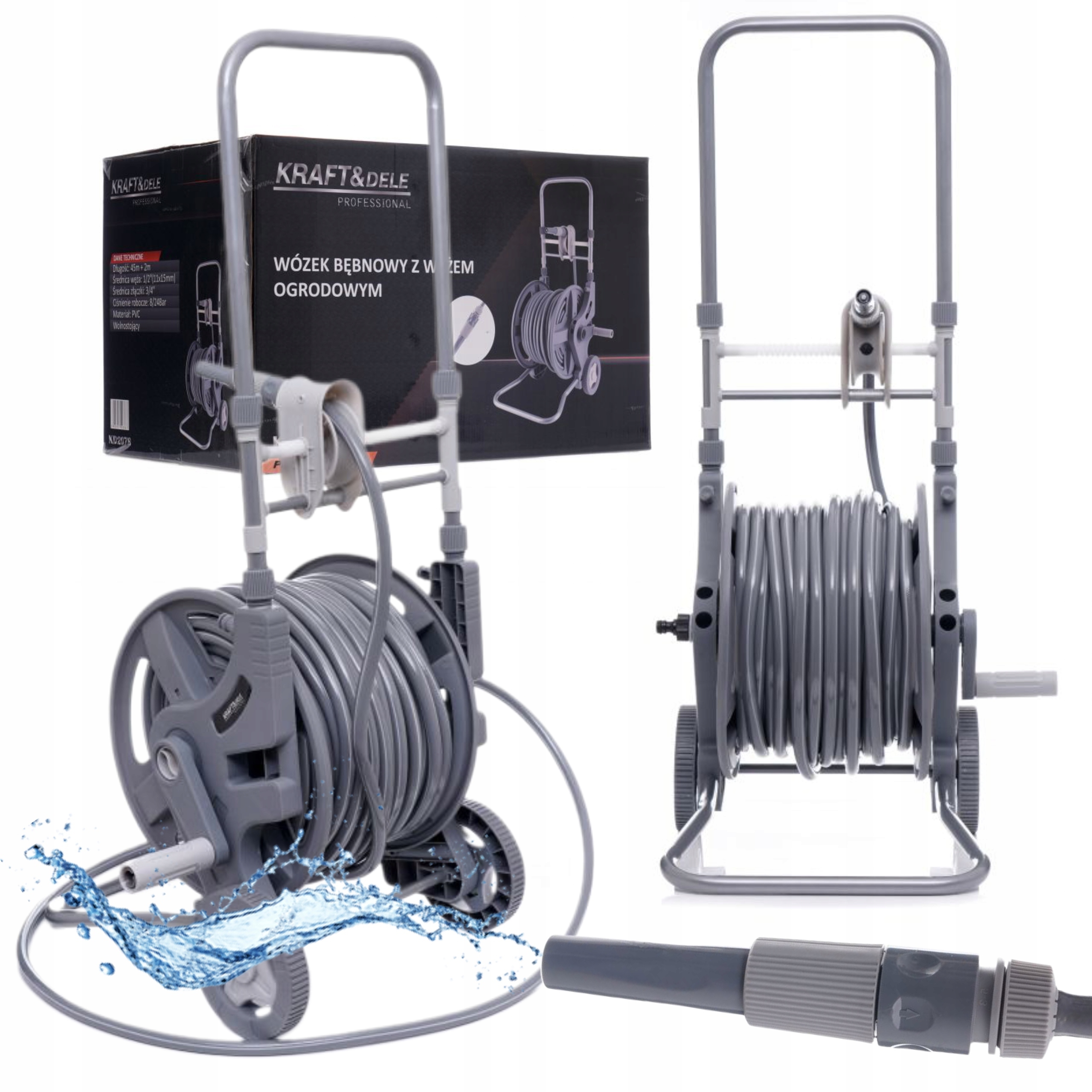 Zahradní Hadice Na Vozíku Stojan Buben Navíječ Sada Zavlažovač Silný 1/2" 45+2m