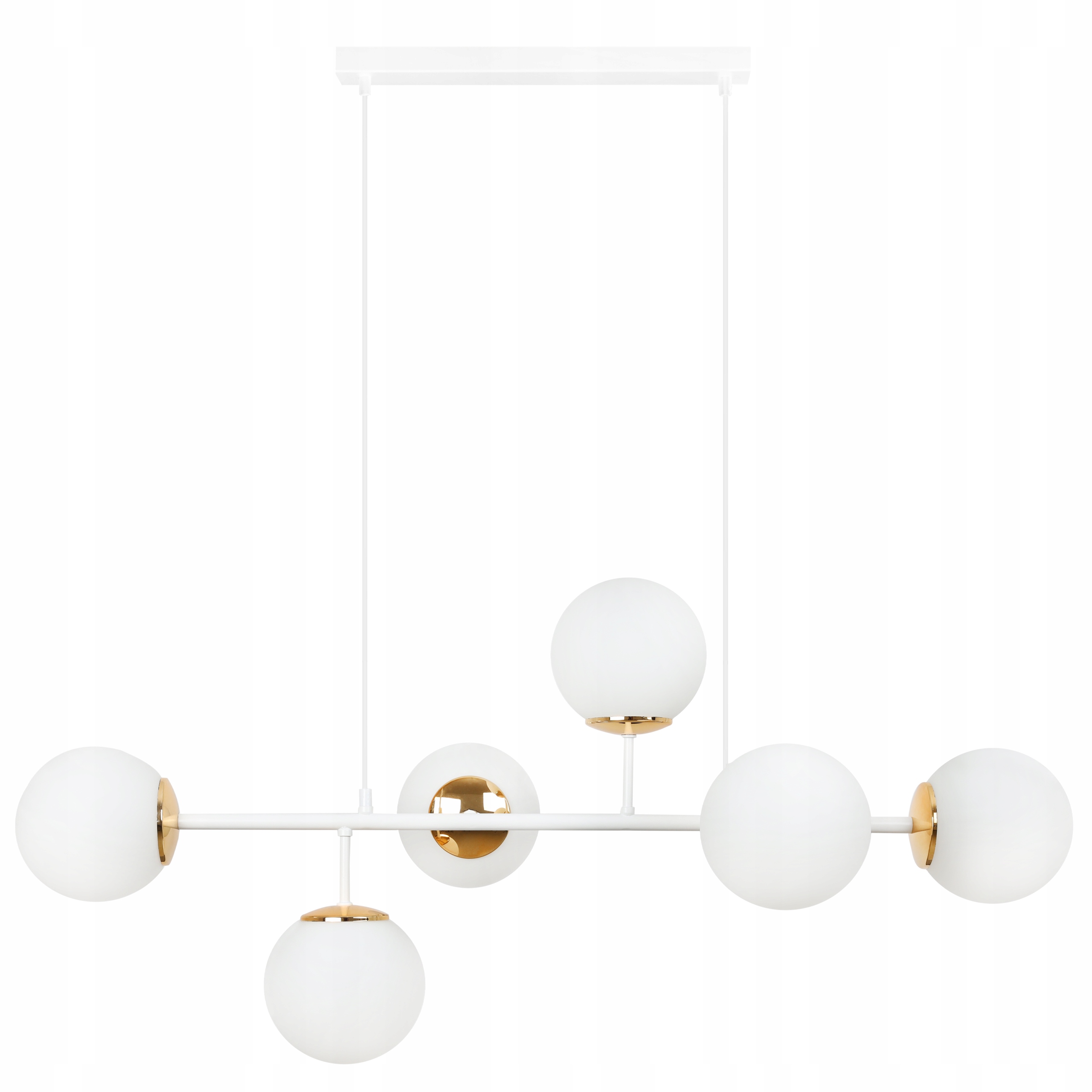 Závesná Lampa Bielo Zlatá Moderná Glamour Loft Guľky 6 Zdrojov