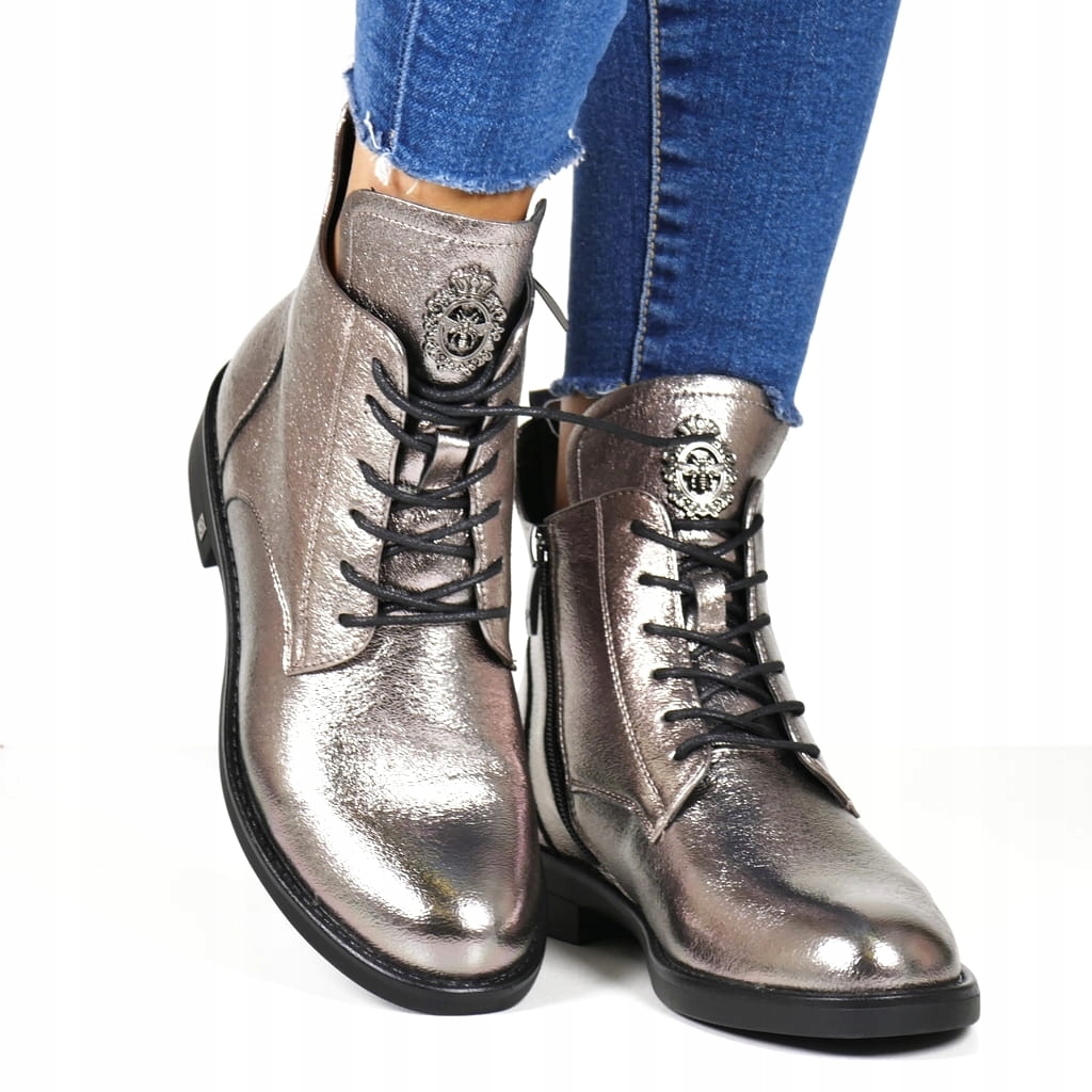 Kotníkové Boty S Včelkou Na Ploché Podrážce, Zateplené, Podzim, Zima Pewter