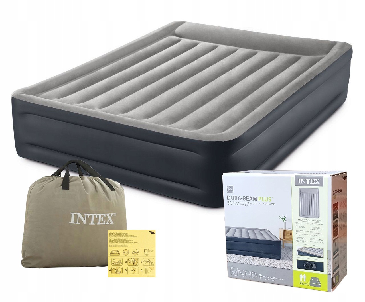 Intex 64136ND Dmuchany Materac Pompka 152x203x42cm