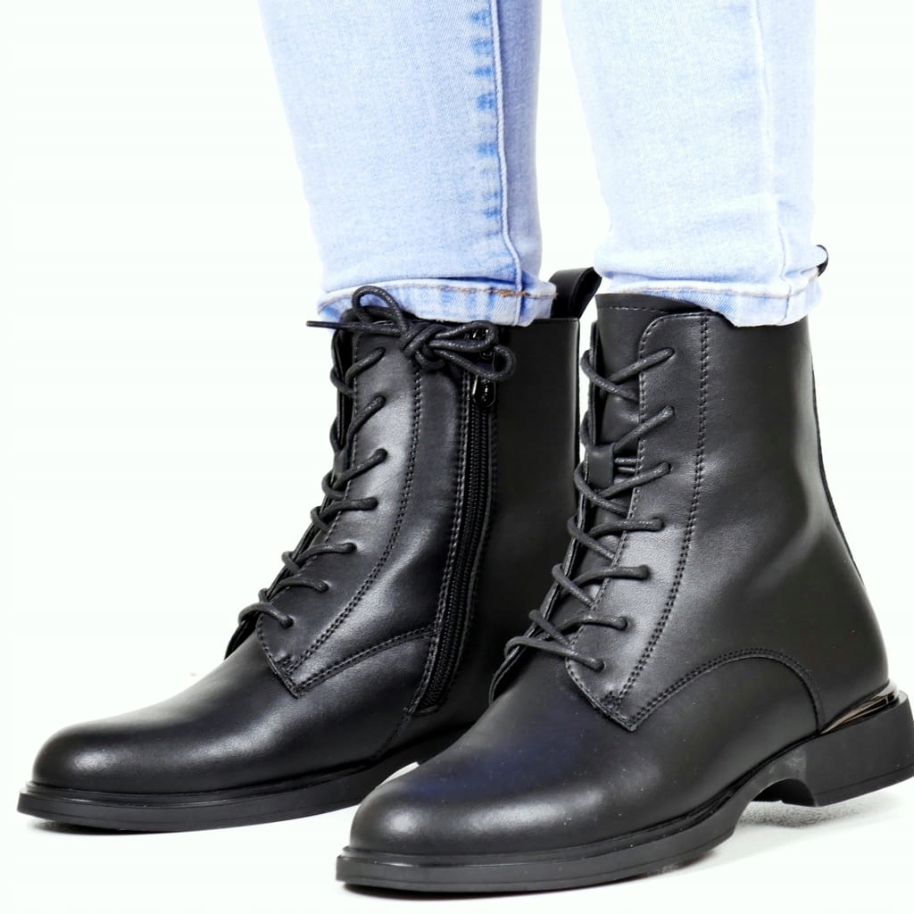 Černé Boty Kotníkové Boty Z Kůže Filippo Se Šněrováním Na Zip, Ploché, Pohodlné