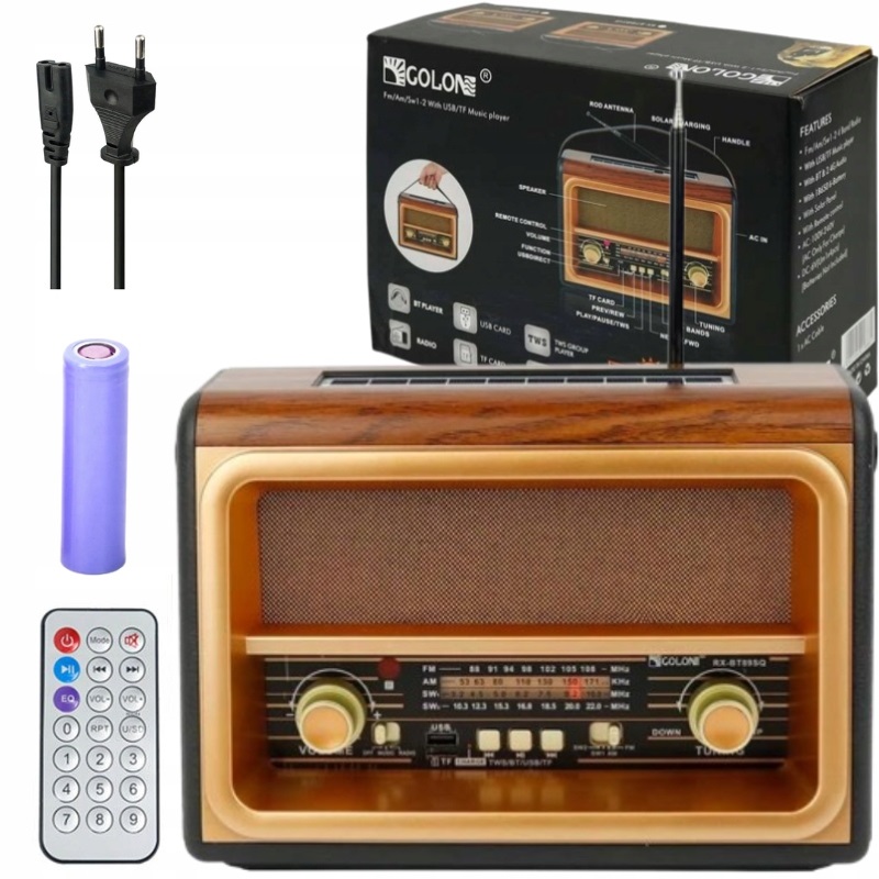 Radio Vintage Fm akumulatorowe sieciowo-bateryjne z Bluetooth Usb Solar