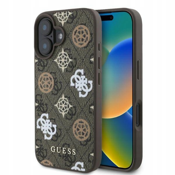 Guess GUHMP16SP4PWPW iPhone 16 6.1" brązowy/brown hardcase Peony On 4G Back