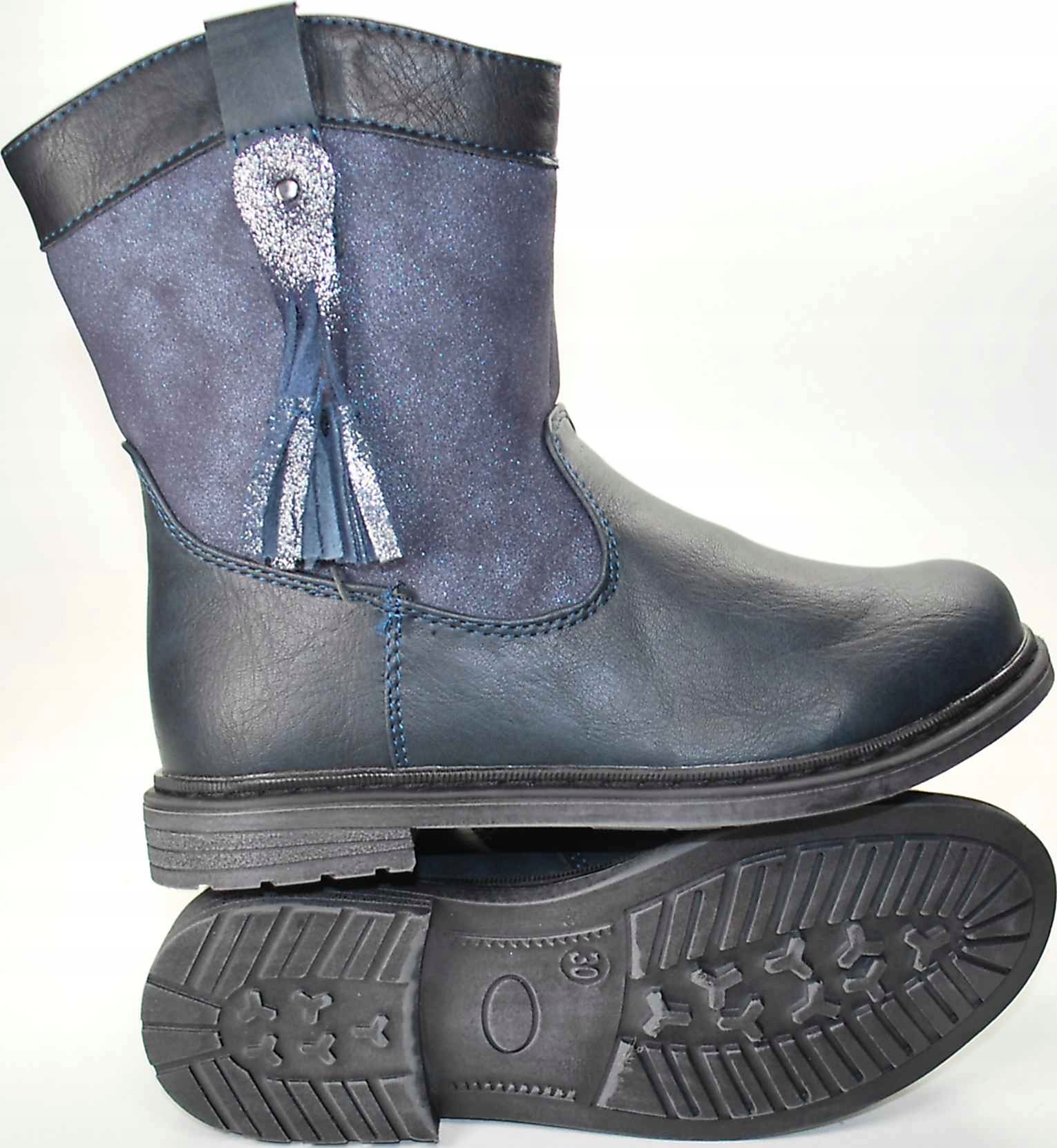 GRANATOWE LEKKO OCIEPLONE SASZKI KOZAKI BOTKI r 34 Płeć dziewczynki