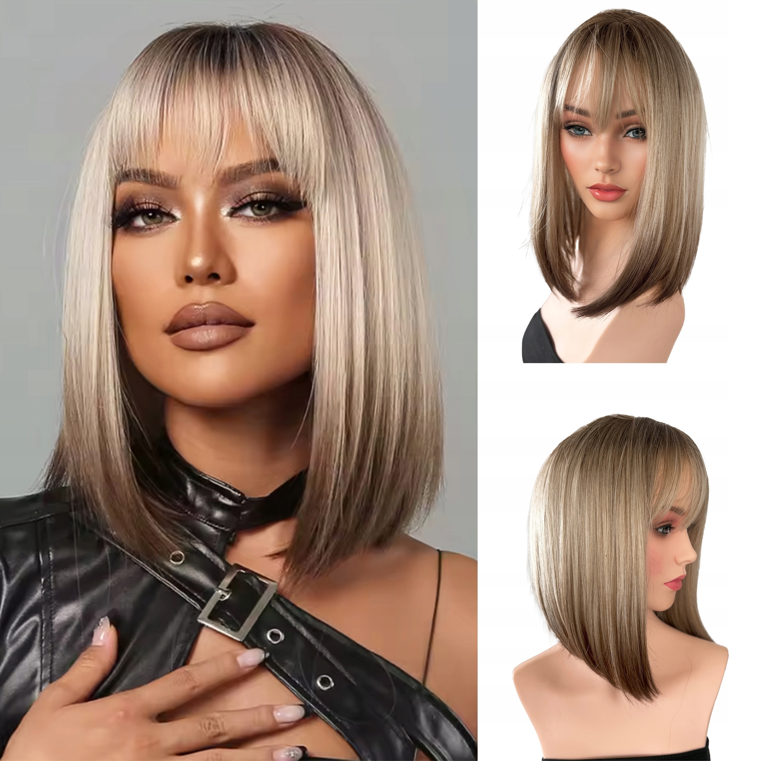 Syntetická paruka na vlasy Bob Ombre Chladný blond s tmavými konečky 35 cm