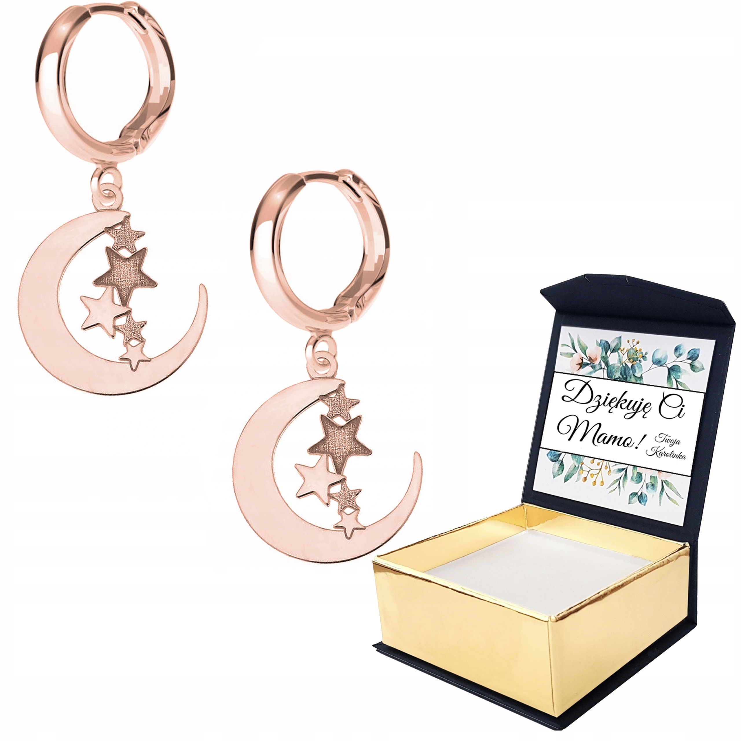 Náušnice růžové zlato Měsíc stříbro 925 Vlastní Potisk