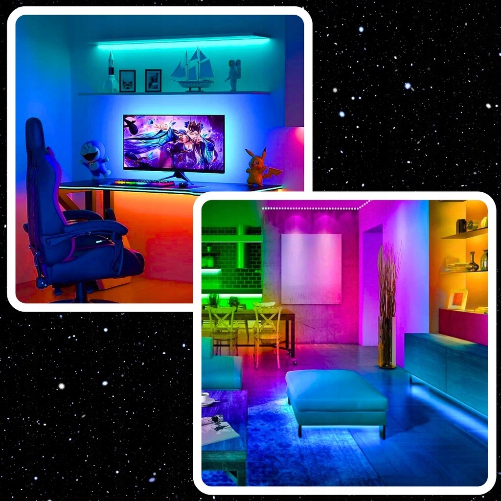 TAŚMA LED RGB 5m LISTWA LEDY WODOODPORNE KOLOROWE NEONY Z PILOTEM 12V Moc 14 W