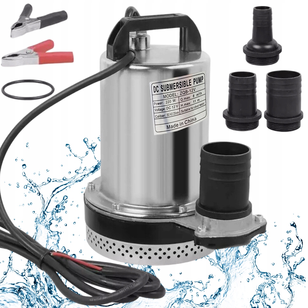 Ponorné Čerpadlo 12 V 8000 L/h 220 W Nerezová Kalová Konstrukce