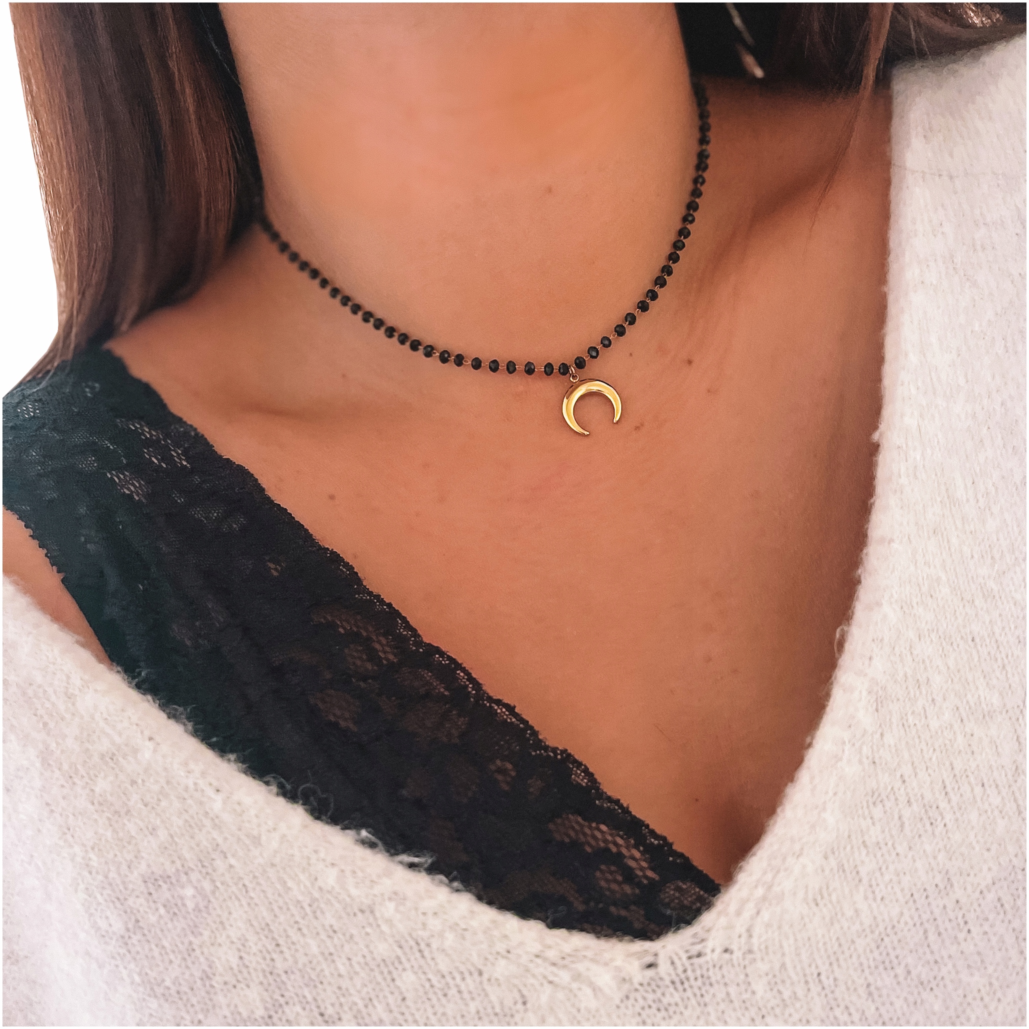 

Naszyjnik stal chirurgiczna koraliki księżyc moon