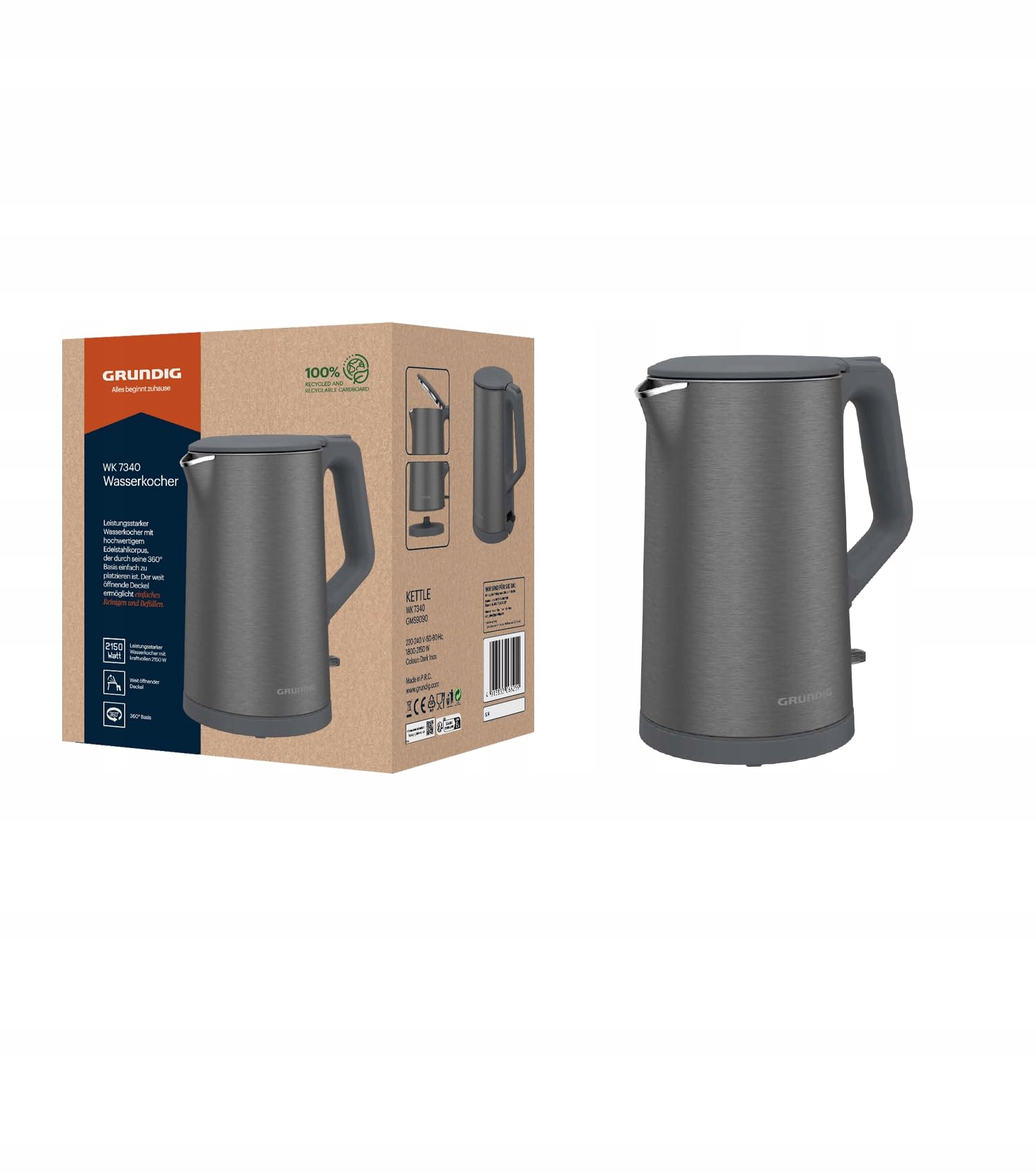 Czajnik elektryczny Grundig Wk 7340 2150W 1,5L Dark Inox