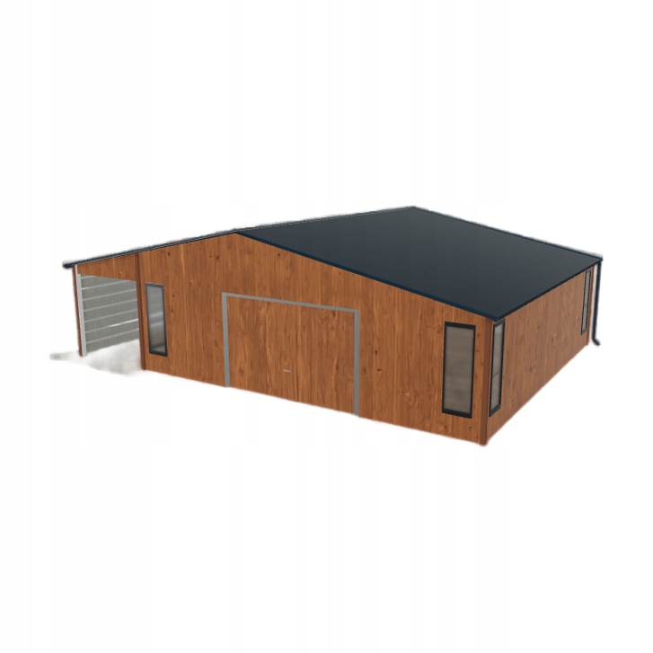 Plechová garáž 7.5 x 7 m s přístřeškem Zlatý dub