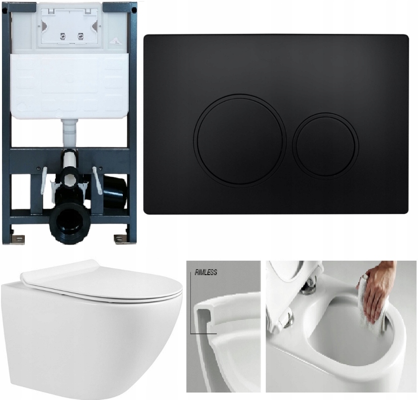 Stelaż do wc niski 82cm przycisk Dopi czarny mat miska wirowa tornado deska