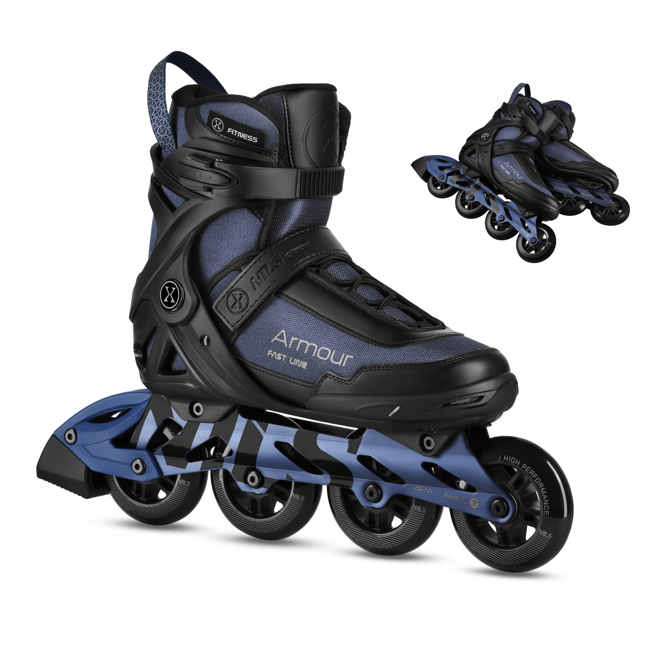 Kolečkové Brusle rekreační ABEC-7 Carbon tmavě modré hliníkový podvozek fitness velikost 43 Nils Extreme