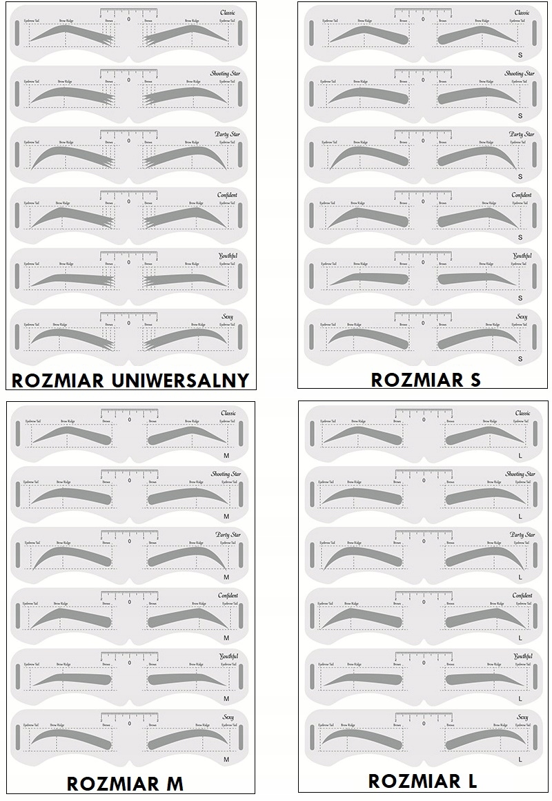 SZABLONY DO STYLIZACJI BRWI 6 sztuk linijka M Linia 3D
