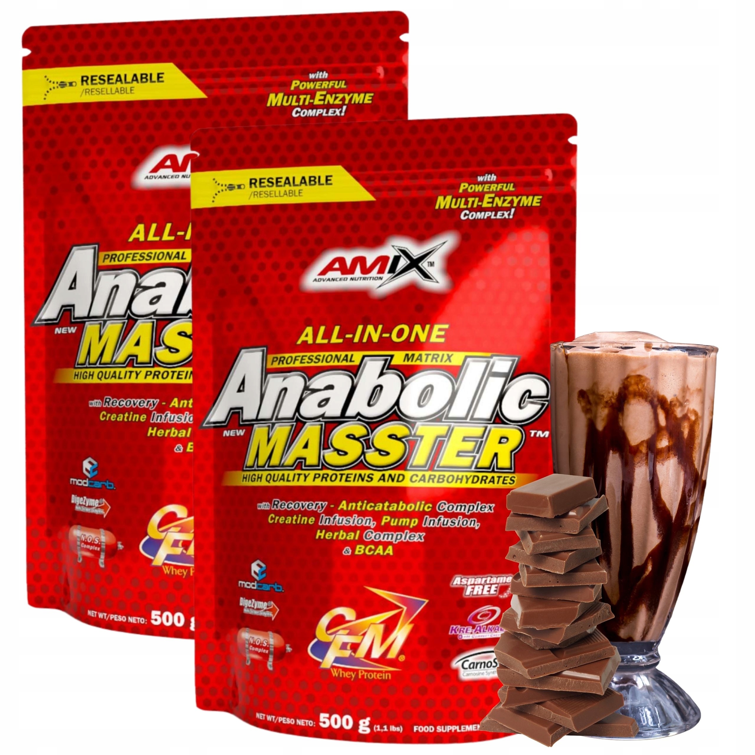 Bulk Mass Gainer Amix Anabolic Masster Kreatin Carbs protein Čokoláda 500 g
