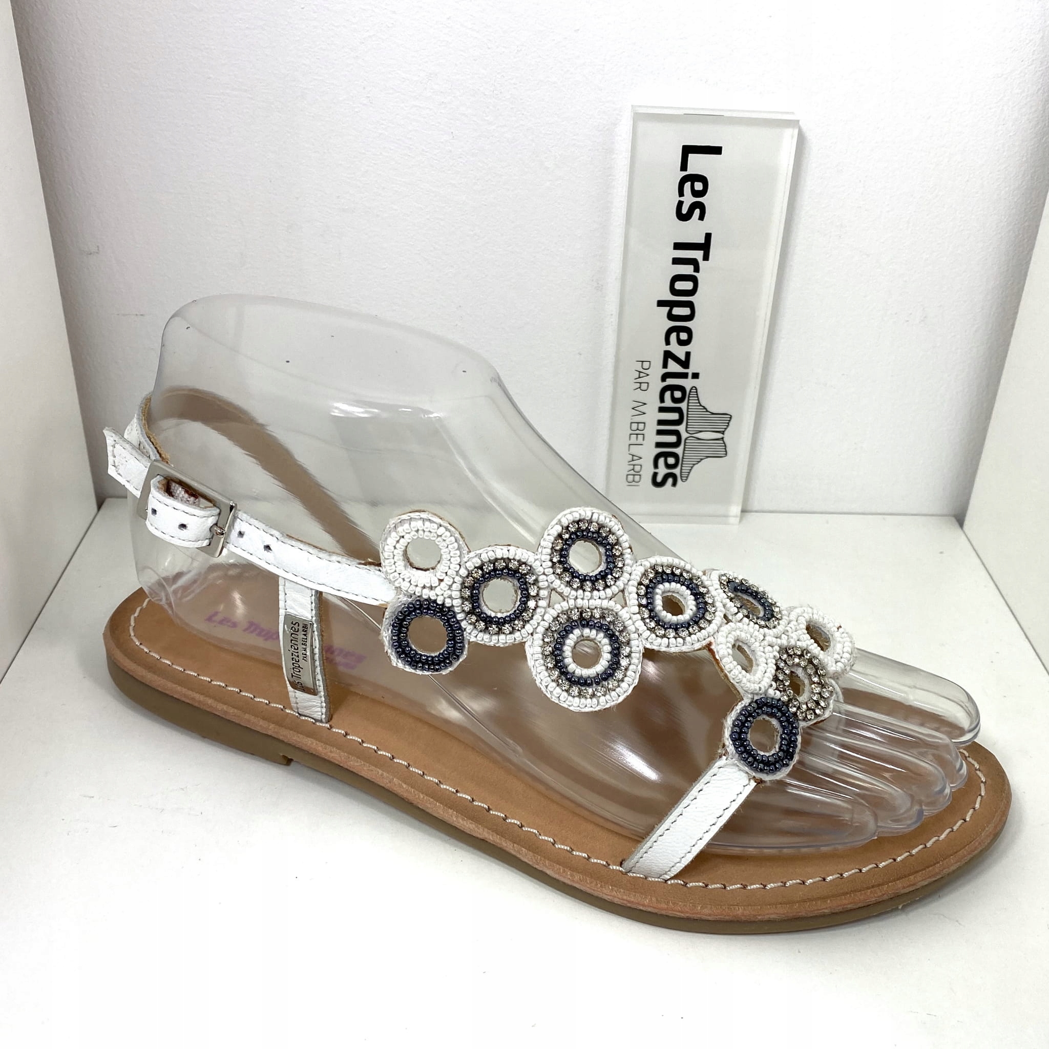 Dámské kožené sandály Les Tropeziennes Opus 12281 White/Silver 37, Bílá