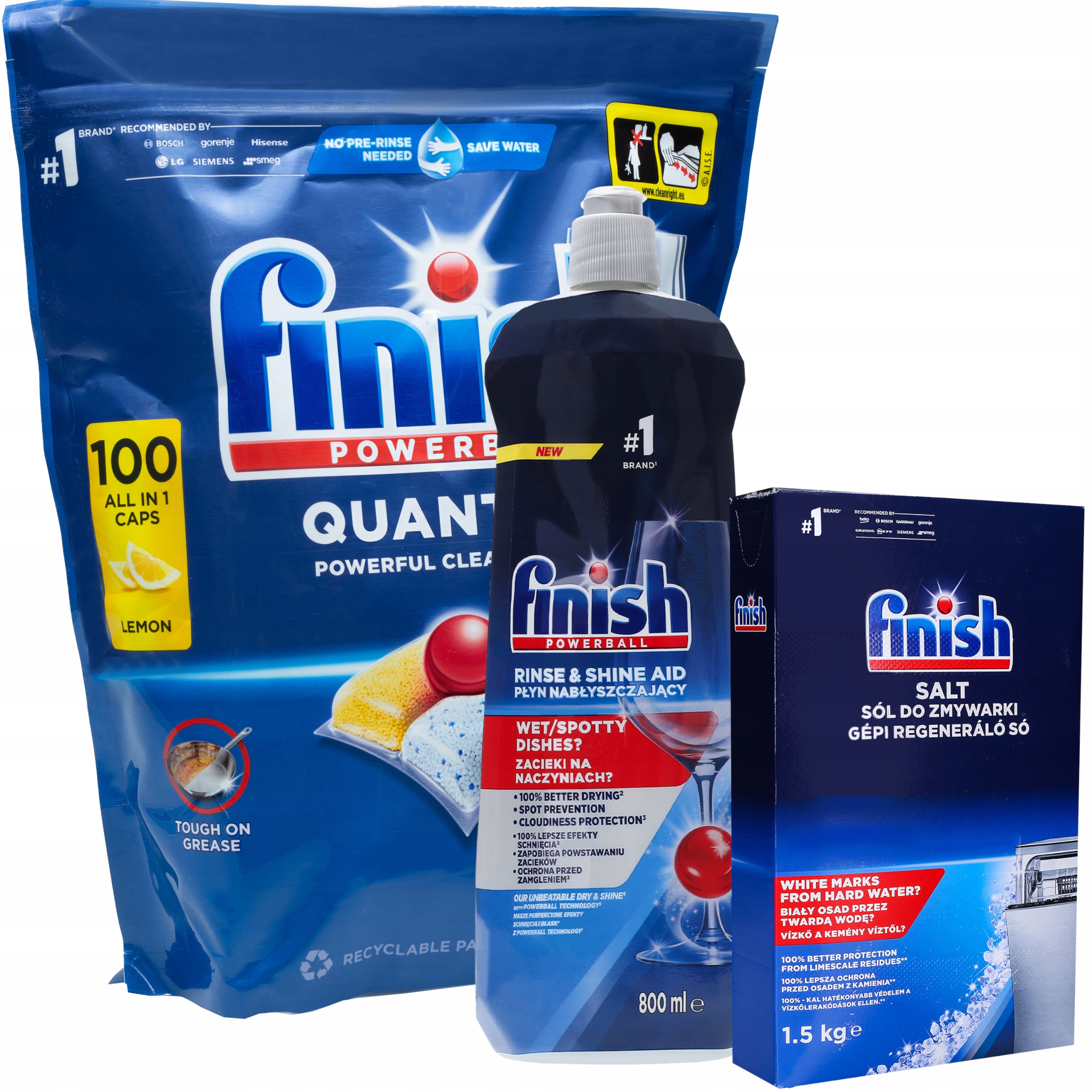 Zestaw do zmywarki Finish Kapsułki Quantum Allin1 100szt Sól i Nabłyszczacz