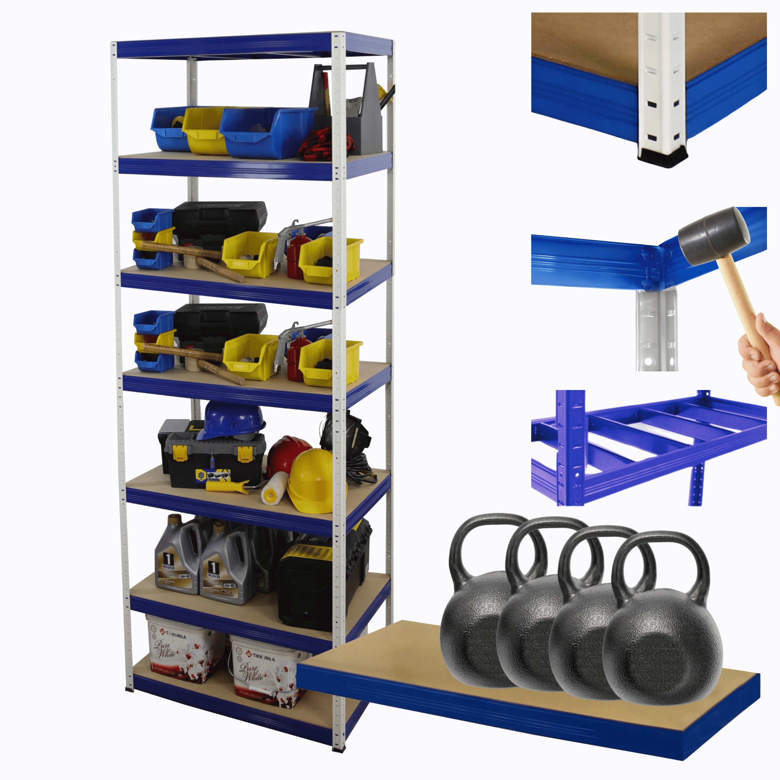 Kovový skladovací regál Helios 270x100x30 cm 7Px400 kg Pevný Vysoký