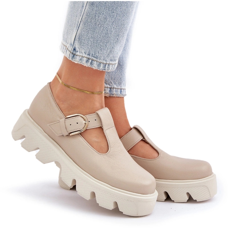 Polobotky Přírodní Kůže Platforma Spona Módní Zazoo 20183 Béžová 41