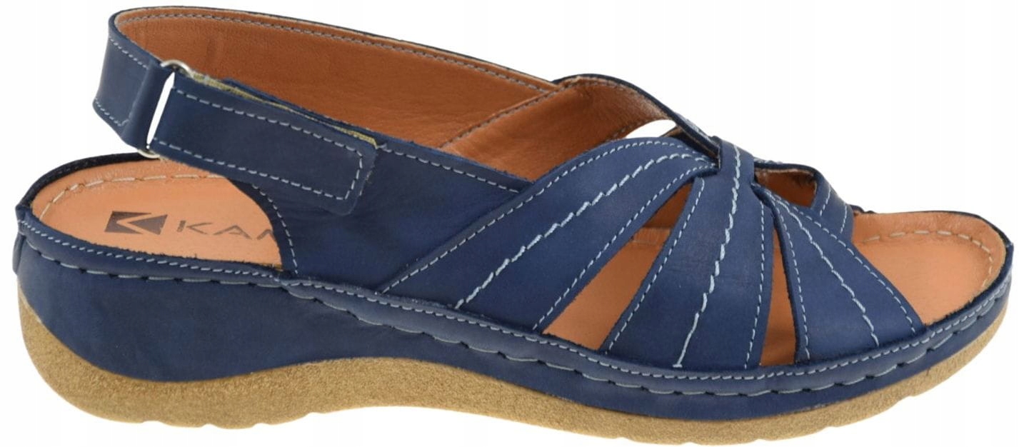 Modré dámské sandály na suchý zip s pohodlným podpatkem Kampa K490 VEL.39