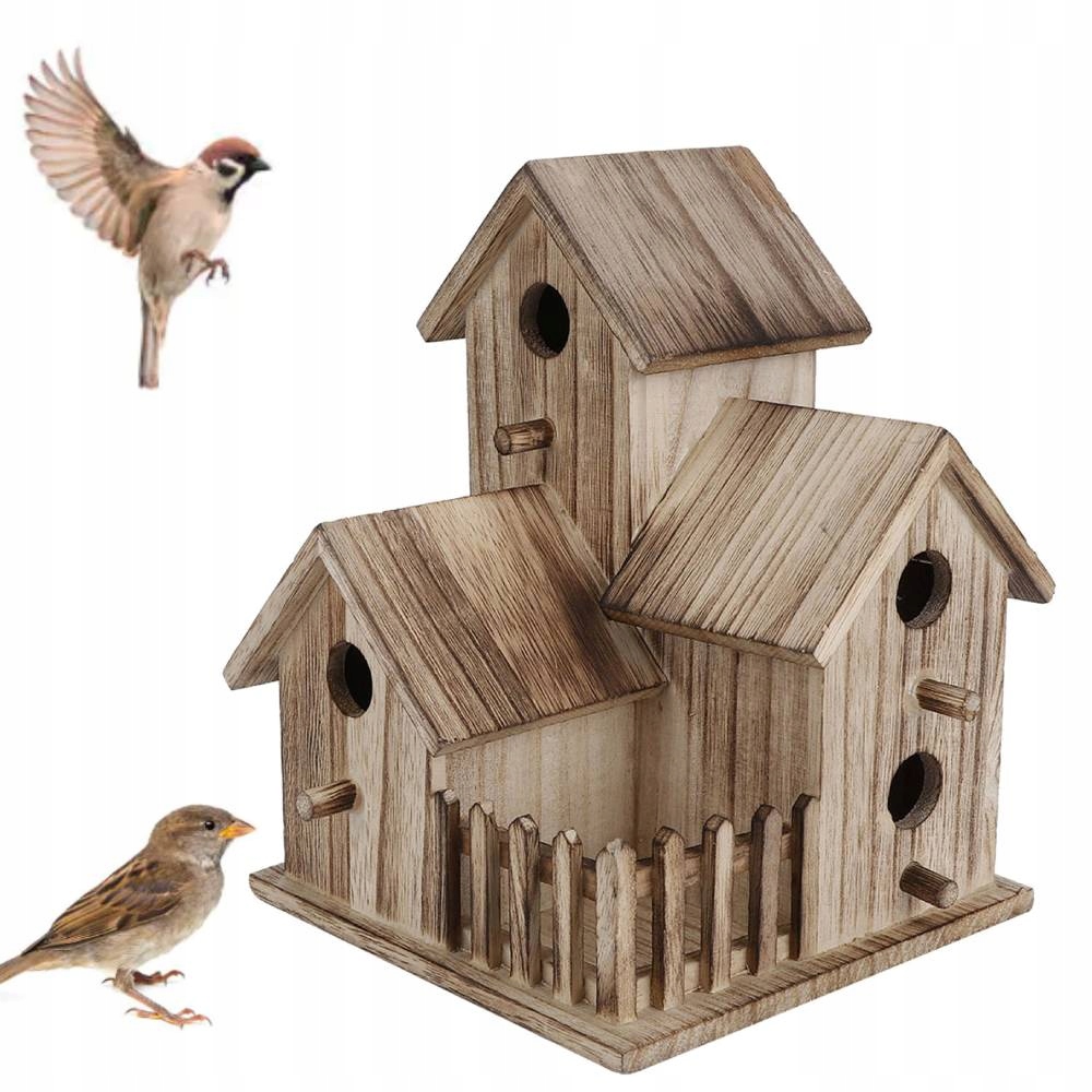 BUDKA LĘGOWA DOMEK DOM DLA PTAKA PTAKÓW DZIUPLA KARMNIK DREWNIANY BRĄZOWY