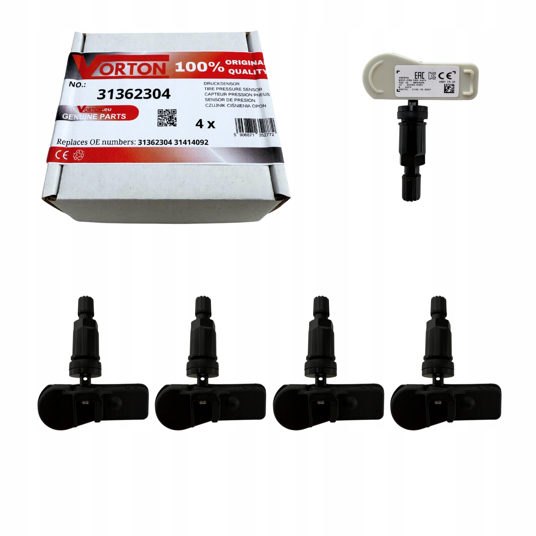 4x Senzory Tlaku Vzduchu Pre Kolesá Pneumatík Tpms Volvo V60 S60 S90 XC90