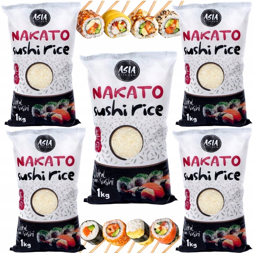 Levně 5 x Rýže na sushi Rýže Nakato Kleisty Kulaté zrno 1kg Top Kvalita 1000g