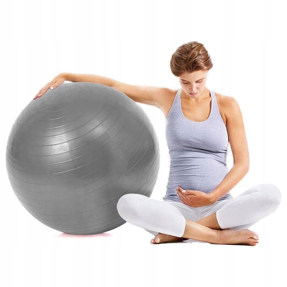 REY Piłka Gimnastyczna 65 cm Do Pilates Jogi Ciąży Fitness Szara Z Pompką — miniatura 4