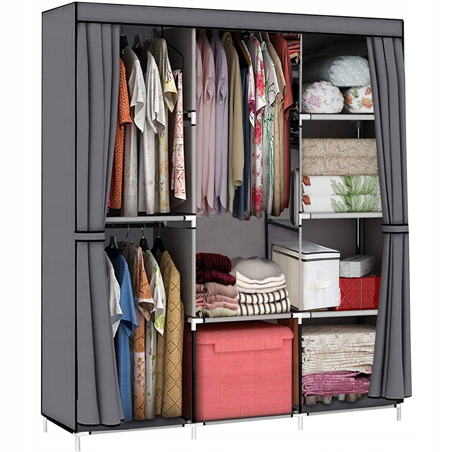 SZAFA TEKSTYLNA MATERIAŁOWA UBRANIA SKŁADANA GARDEROBA ORGANIZER 2X WIESZAK