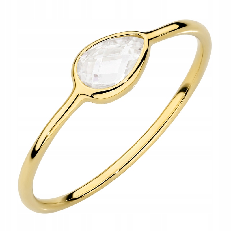 Zlatý Prstýnek Dámský pr. 585 Jemný Bílý Zirkon Lžička 14k vel. 15