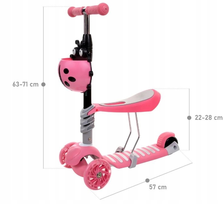 HULAJNOGA BALANSOWA 3w1 JEŹDZIK BIEDRONKA DLA DZIECI 3 KOŁOWA RÓŻOWA Liczba kół 3