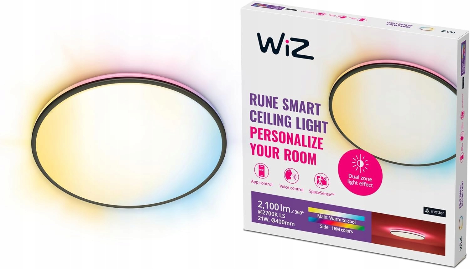 Stropné Svietidlo Led Nástenná stropná lampa 21W Biela Rgb čierna Smart WiFi WiZ
