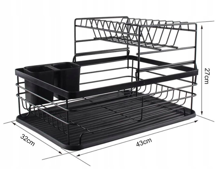 SUSZARKA DO NACZYŃ CZARNA STOJĄCA OCIEKACZ DUŻA Materiał wykonania metal