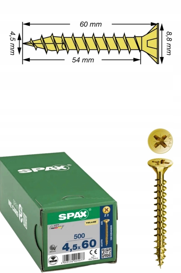 Univerzální šroub na dřevo (zlatý) Spax 4,5 x 60 mm Yello-x 500 ks