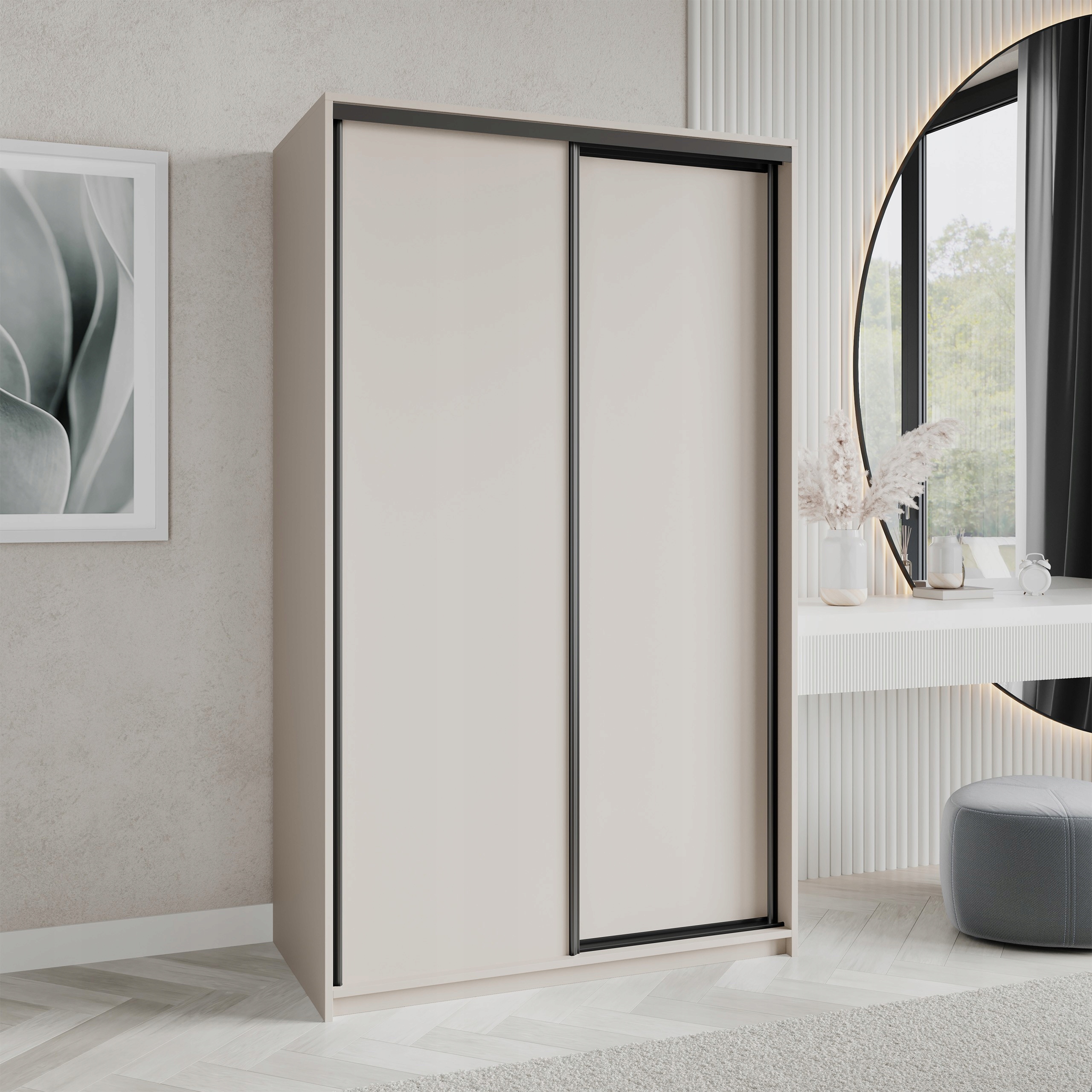 Skříň Posuvná dvoudveřová Nisse 120 cm Zásuvky Kašmír Černá