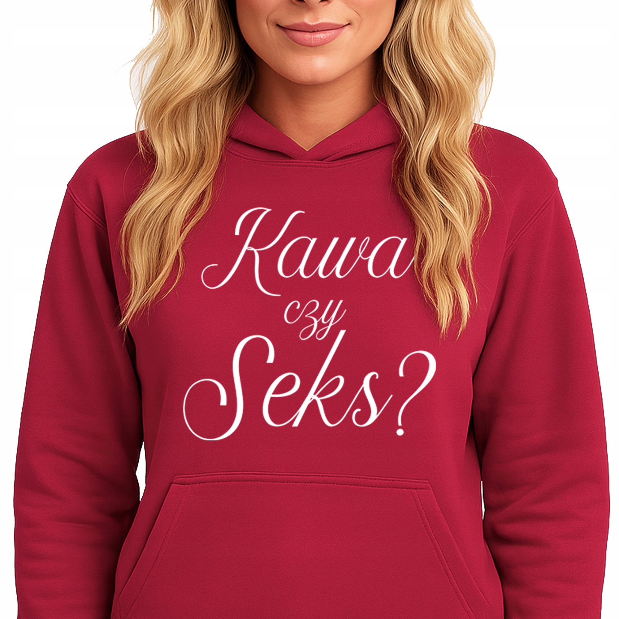 Mikina S Kapucí Červená Bavlněná Mikina Módní Káva Nebo Sex? M